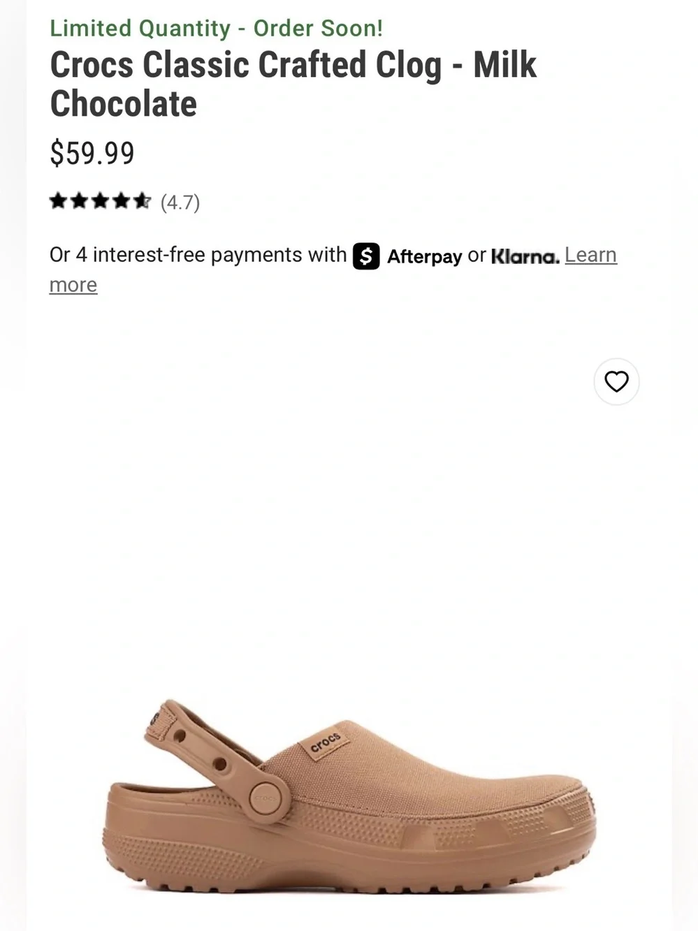 CROCS Classic Crafted Clog in Milk Chocolate